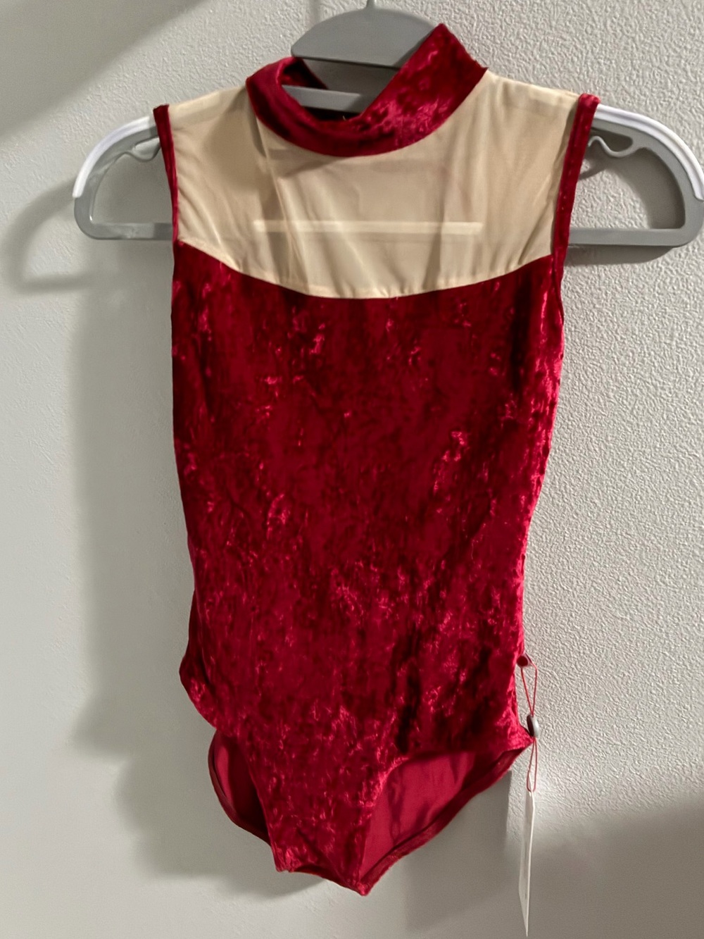 NWT Yumiko “Camilla” style red velvet leotard with nude mesh size S